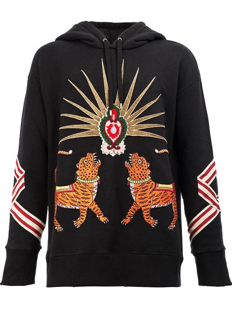 gucci embroidered tiger shirt shoulder stripes|Gucci tiger hoodie.